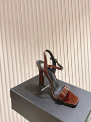 YSL 25S HIGH-HEEL SANDALS 100 MM IN DARK RED LAMBSKIN