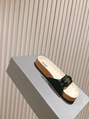 BALENCIAGA 25S SCHOLL SLIDES IN BLACK PU LEATHER WITH SILVER HARDWARE