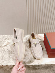 LP LOAFERS 25S IN DUSTY PINK SUEDE WITH SILVER HARDWARE