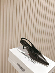 BALENCIAGA 25S HIGH SLINGBACK IN BLACK CALFSKIN WITH SMALL BOW