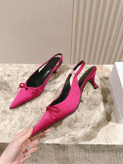 BALENCIAGA 25S HIGH SLINGBACK IN DARK PINK SATIN WITH SMALL BOW