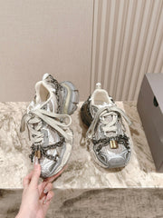 BALENCIAGA 25S 3XL SNEAKERS CHAIN-PADLOCK IN BEIGE MESH FABRIC AND SILVER PU