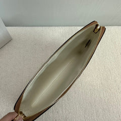 SMALL POUCH 25 IN BEIGE CANVAS AND BROWN CALFSKIN