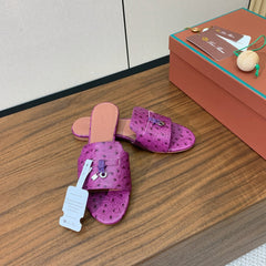 FLAT SLIPPERS IN PURPLE LAMBSKIN OSTRICH SKIN