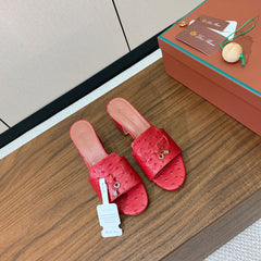 HIGH HEEL IN RED LAMBSKIN OSTRICH SKIN