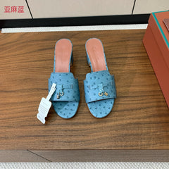 HIGH HEEL IN LIGHT BLUE LAMBSKIN OSTRICH SKIN