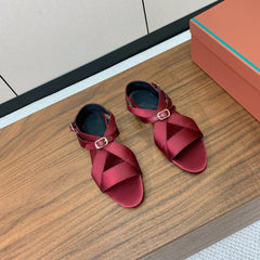 SANDALS IN RUBY RED SATIN