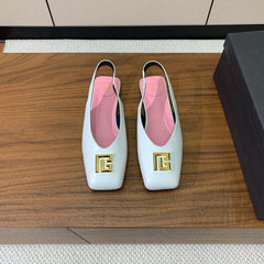 BALMAIN 25S FLAT EDEN SLINGBACKS IN WHITE CALFSKIN