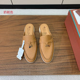 LP FLAT MULES 25S IN BROWN LAMBSKIN WITH SILVER HARDWARE