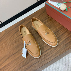 LP LOAFERS 25S IN BROWN LAMBSKIN WITH SILVER HARDWARE