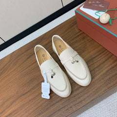 LP LOAFERS 25S IN CREAM WHITE LAMBSKIN WITH SILVER HARDWARE