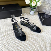 SL CRYSTAL FLAT SANDALS BLACK SUEDE
