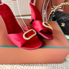 HIGH HEELS SANDALS 80 MM IN RED SATIN MIX SUEDUE