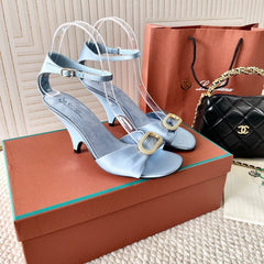 HIGH HEELS SANDALS 80 MM IN PASTEL BLUE SATIN MIX SUEDE