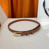 TRIOMPHE BELT 18MM IN BROWN CALFSKIN WITH RECTANGULAR BUCKLE EMBOSSED LOGO AND WHITE STITCHING