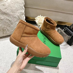 SNAP MINI ANKLE BOOTS IN BRONZE BROWN SUEDE AND SHEARLING LINING