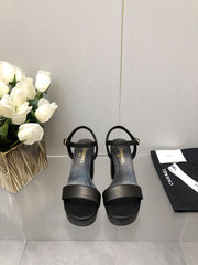 BLOCK HEEL 9 CM SANDAL IN BLACK LAMBSKIN