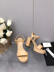 BLOCK HEEL 9 CM SANDAL IN SAND BROWN LAMBSKIN