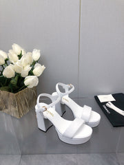 BLOCK HEEL 9 CM SANDAL IN WHITE LAMBSKIN