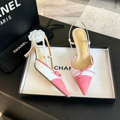SLINGBACK WITH BOW IN LIGHT PINK MIX WHITE LAMBSKIN