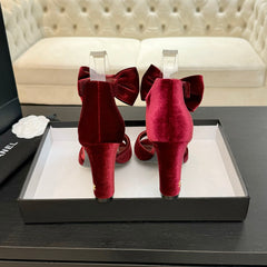 HIGH SANDAL OPEN TOE IN MAROON RED VELVET