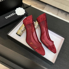 HIGH HEEL 85 MM SANDALS IN CHERRY RED SUEDE AND MESH