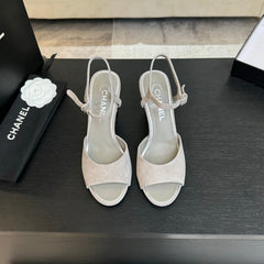 T-STRAP PEARL HEEL 85 MM SANDALS IN PASTEL GRAY SUEDE