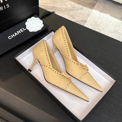 HIGH HEEL PUMP 65 MM IN FLAX YELLOW LAMBSKIN