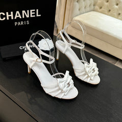 HIGH HEEL SANDAL WITH BOW IN WHITE LAMBSKIN