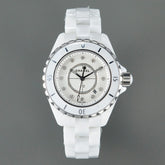 J12 Date Quartz White Ceramic Diamond Numerals White Dial