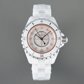 J12 33mm Quartz White Ceramic Diamond Numerals Pink Mop Dial