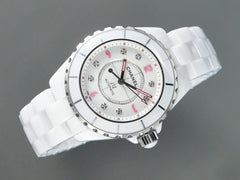 J12 Automatic White Ceramic Pink Diamond Numerals White Dial