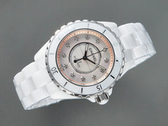 J12 Automatic White Ceramic Diamond Numerals Pink Mop Dial