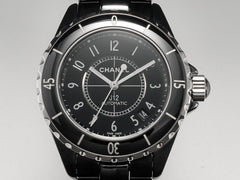 J12 Date Automatic Black Ceramic White Numerals Black Dial White Steel Hands