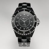 J12 Date Automatic Black Ceramic Diamond Numerals Black Dial Black Steel Hands