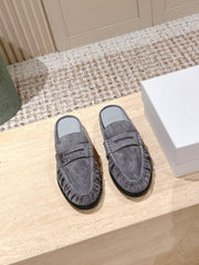 YSL 25S LOAFER MULE IN GRAY SUEDE