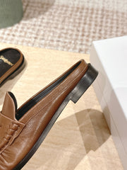 YSL 25S LOAFER MULE IN BROWN CALFSKIN