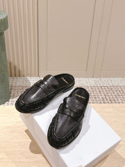 YSL 25S LOAFER MULE IN BLACK CALFSKIN
