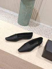 YSL 25S SAINT LAURENT POPPY BALLET FLATS IN BLACK SILK