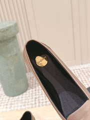 YSL 25S SAINT LAURENT POPPY BALLET FLATS IN TAUPE BROWN SILK