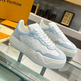 LV WOMEN GROOVY PLATFORM IN WHITE MIX LIGHT BLUE EMBOSSED CALFSKIN
