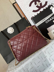 CAMERA BAG 24 IN BUCCANEER RED QUILTED LAMBSKIN DOUBLE C GOLD COIN