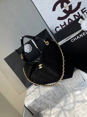 CHANEL 25S HOBO BAG 33 IN BLACK SUEDE GOLD HARDWARE