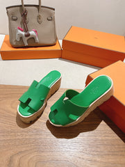 HM 25S HIGH WEDGE SANDALS IN GREEN LAMBSKIN STYLE 25