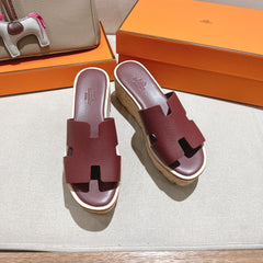 HM 25S HIGH WEDGE SANDALS IN RICH WINE RED LAMBSKIN STYLE 21