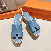 HM 25S HIGH WEDGE SANDALS IN BLUE LAMBSKIN STYLE 10