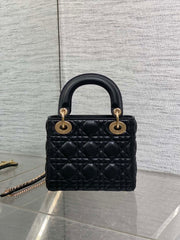 DIOR 25S MINI LADY DIOR BAG 17 IN BLACK CALFSKIN CHARM CRYSTAL EMBELLISHMENTS
