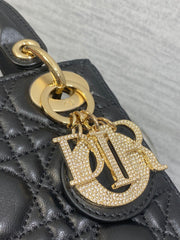 DIOR 25S MINI LADY DIOR BAG 17 IN BLACK CALFSKIN CHARM CRYSTAL EMBELLISHMENTS