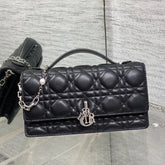 DIOR 25S DIOR TALK PHONE POUCH 21 IN BLACK CANNAGE LAMBSKIN SILVER HARDWARE