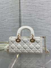 DIOR 25S SMALL LADY D‑JOY BAG 22 IN IVORY CALFSKIN GOLD HARDWRE
